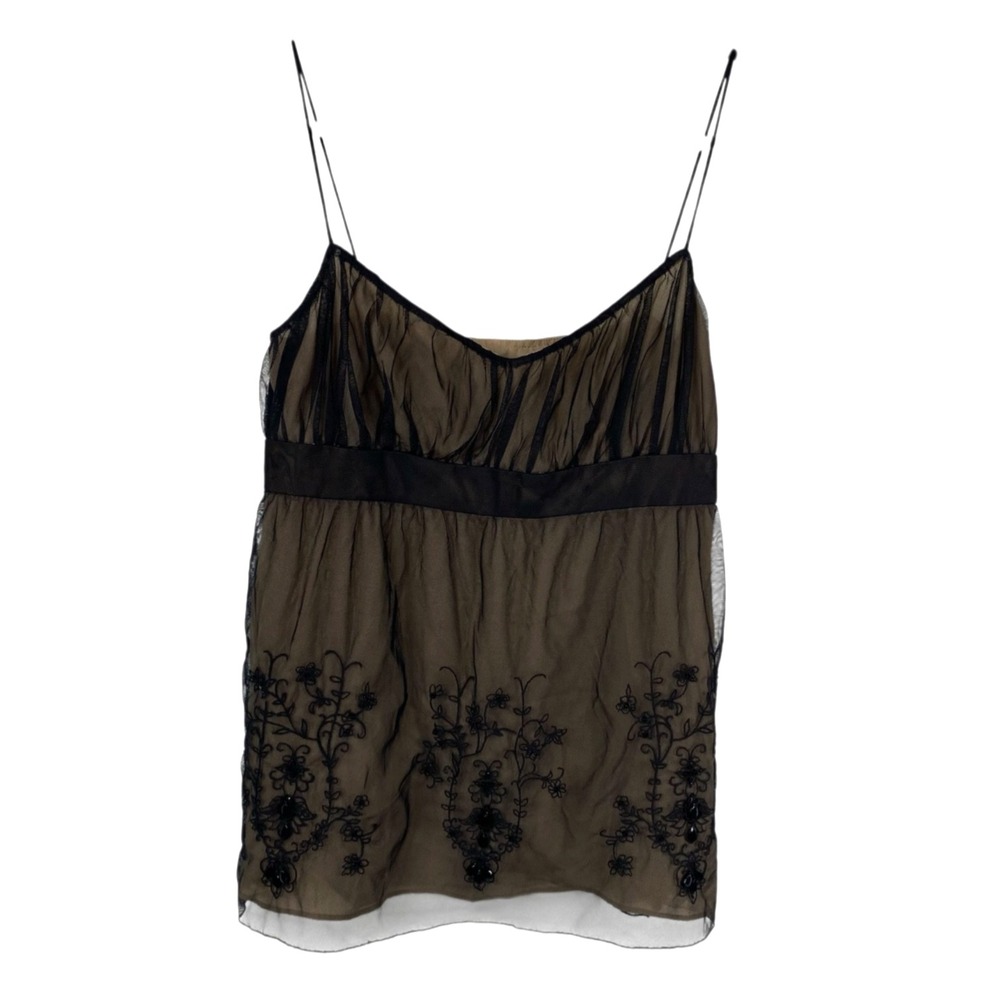 Loft Babydoll Y2K Whimsigoth Fairy Coquette Embroidered Mesh Overlay Top Black 4